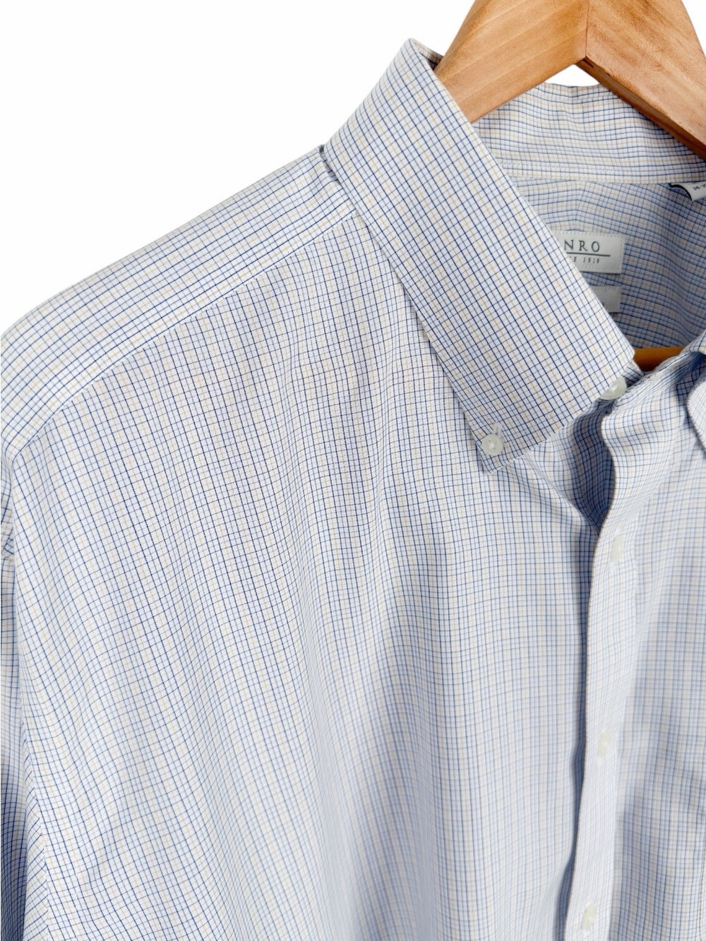 Enro Men's 18 34/35 Dress Shirt Blue Yellow Check Non-Iron Cotton Button Down - Picture 4 of 9